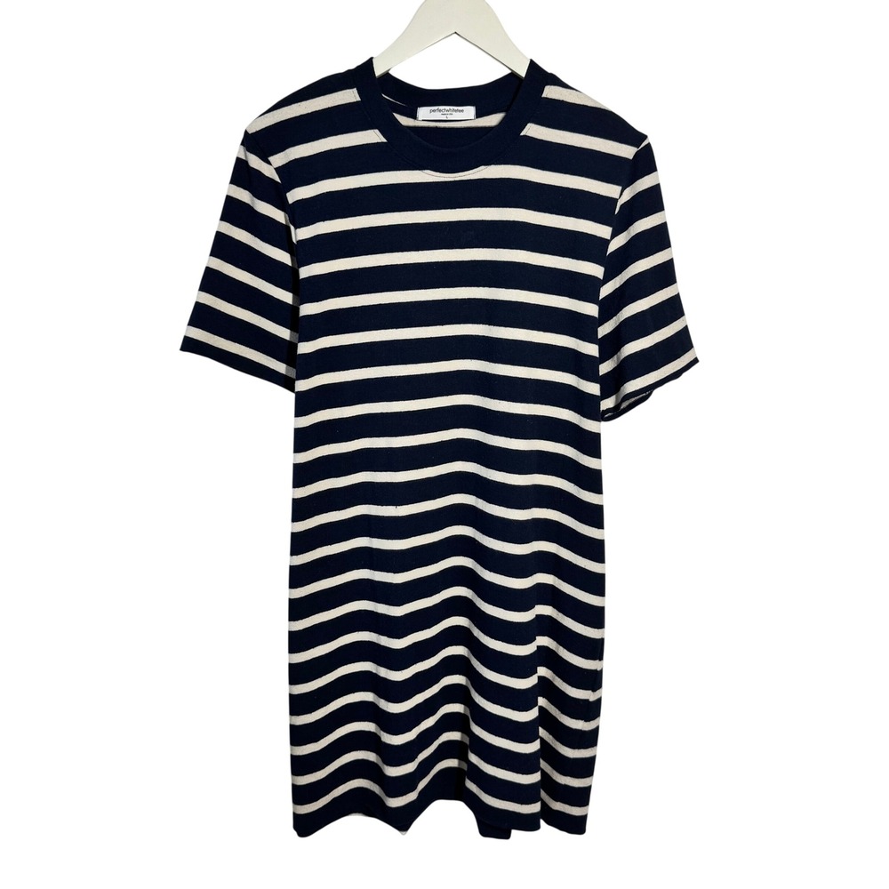 Perfectwhitetee Navy White Striped Short Sleeve T-Shirt Mini Dress Large USA